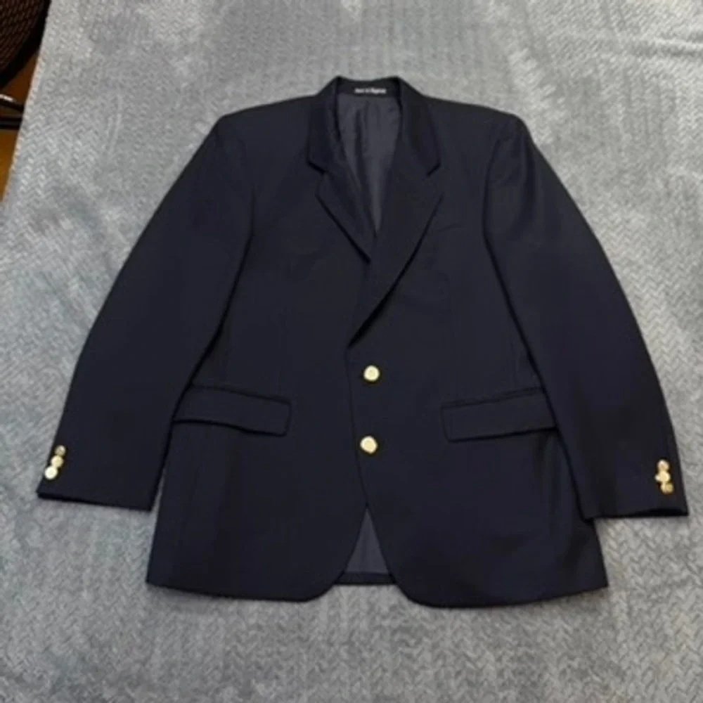 J.G. Chappel Blazer Mens 40R Navy Blue Solid Wool Vintage Made in England